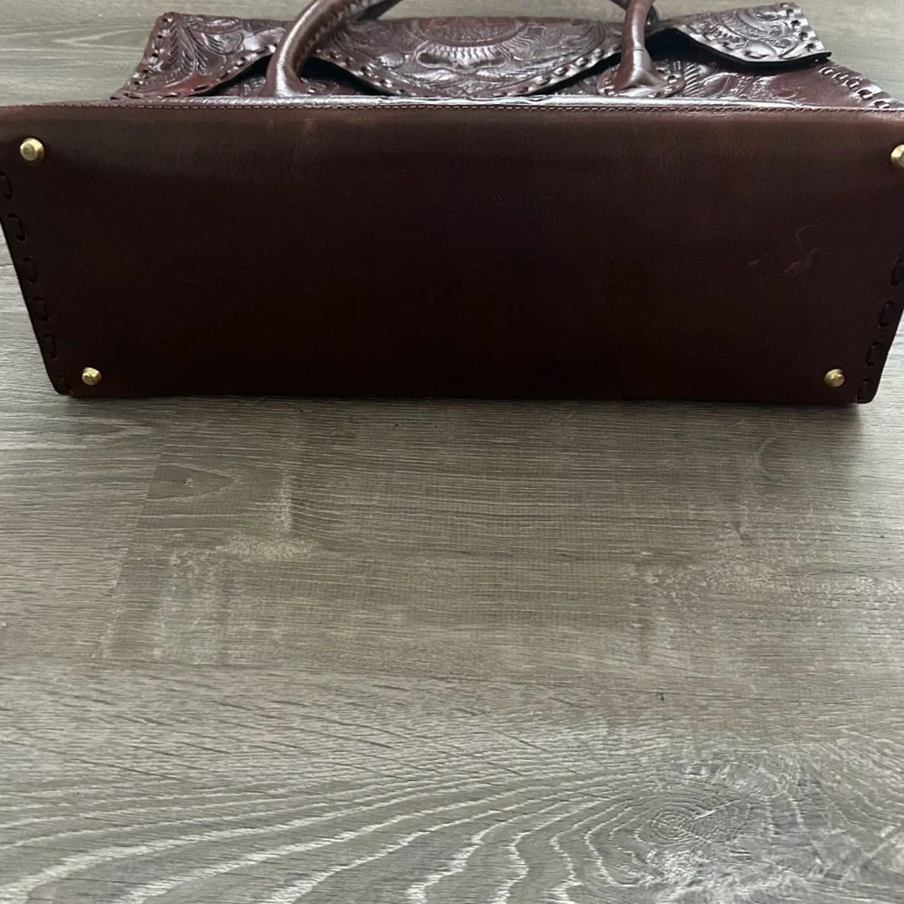 Large Top Handle Messenger Satchel Handtooled Leather Bag